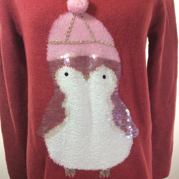 LC LAUREN CONRAD Burnt Red Sequin Penguin Holiday Sweater X-Large NEW - Picture 4 of 11